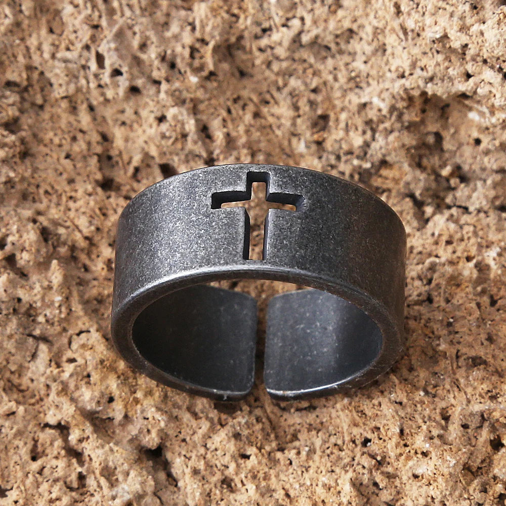 Simple Black Stainless Steel Cross Rings For Men Punk Christian Men Ring Fashion Jewelry Best Gift For Friends