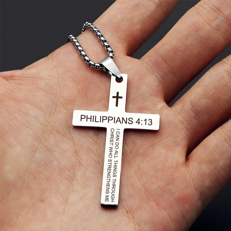 Christian Bible Verse Cross Pendant Necklace